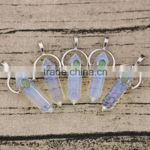 JF6888o Healing Reiki White Opal Gemstones Hexagonal Pointed Chakra Pendant thumbnail-1