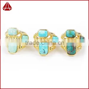Three Stone Turquoise Ring Size:6~8 thumbnail-5