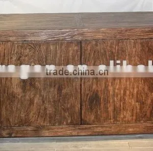 Antique Chinese Old Rustic Elm Two Door Four Drawer Cabinet thumbnail-1
