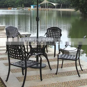 French Accent Round Classic Cast Aluminum Restaurant Dining Table and Chair Furniture thumbnail-3