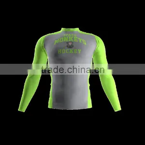 Polyester Spandex Long Sleeves Space Monkeys Compression Shirt/Rash Guard With Club Logo Player Name and Numbers at Sleeves thumbnail-1