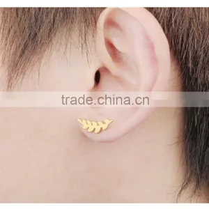 2016 Spring Latest Fashion Men Jewelry Accessories Long Top Design Golden Leaf Earring for Men thumbnail-5