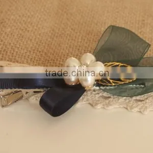 Fancy Chiffon Satin Ribbon Rhinestone Hair Clip Girls Quality Choice thumbnail-6