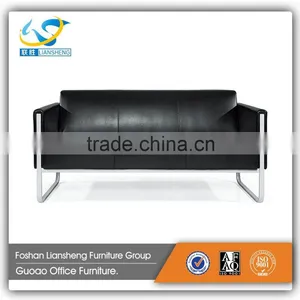 2016 Newest Style Secitonal Stainless Steel Base Black PU 1+2+3 Office Furniture Sofa Set 750 thumbnail-2