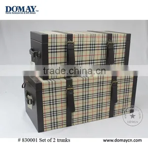 S/2 Large Decorative Fabric Storage Trunk, Wood Trunk thumbnail-1