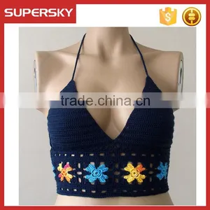 C793 Crochet Bikini Top Open Hot Sex Girl Photo Hand Crochet Backless White Bikini Top thumbnail-2