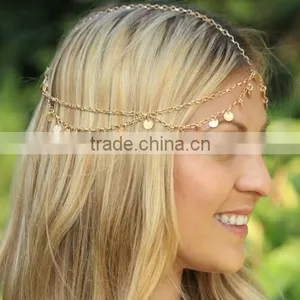 2016 Hot Fashion BOHO Style Gold Small Coins Hair Jewelry Wedding Head Chain thumbnail-2