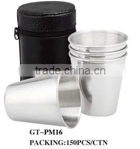 Stainless Steel Cup With Leather Wrapped and Logo 4pcs in Leather Bag thumbnail-1