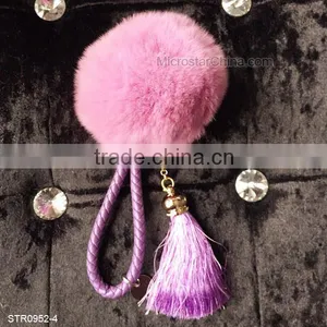 8cm Real Rex Rabbit Fur Ball PomPom Tassel Keychain Decorative Handbag Rings thumbnail-5
