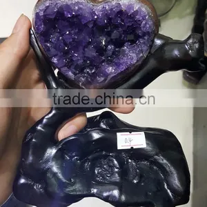 Natural Romantic Heart Shape Amethyst Geodes Purple Quartz Crystal Cluster thumbnail-3