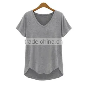 (Trade Assurance)wholesale 220g 95%cotton 5%spandex Short Sleeve v Neck Plain Dyed Women Fitness t Shirt thumbnail-3