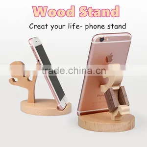 OCASE Lovely Creative Gift Item Mobile Phone Holder Natural Beech Wood Tablet Stand Model thumbnail-1