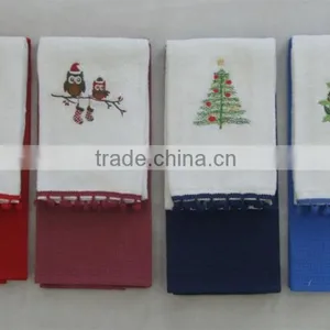 1pc Embroidery Velour Towel With Decoration Border and 1 pc Waffle Solid Color Tea Towel thumbnail-1
