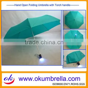 Arc42''*8Ribs Hand Open 3 Foldable Umbrella With Led Torch Handle OKLED017 thumbnail-1