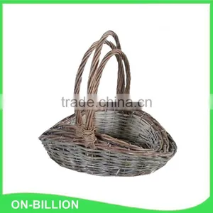 Grey Color Woven Wicker Rattan Basket for Flowers thumbnail-2