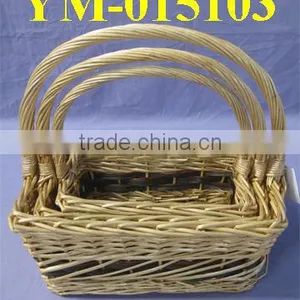 S/3 Rectangular Willow Gift Baskets With Handle thumbnail-1