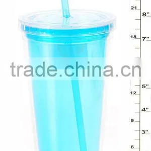 Plastic Drinking Cup With Straw thumbnail-1
