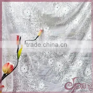 White Transparent Floral Embroidery Design Cotton Lace Fabric for Dress/ Tops/ Cardigan thumbnail-2
