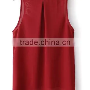 Sleeveless Lady Chiffon Blouse Tops Sexy Lace Blouse Tops for Woman thumbnail-3