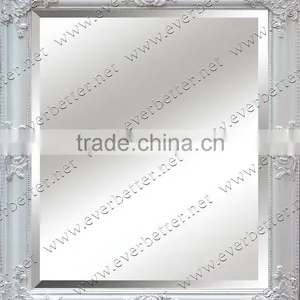 Antique Gesso Vintage Beveled Rectangle Solid Wood Wall Mirror thumbnail-2