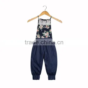 Wholesale Chiledren Flower Pattern Suspender Trousers Baby Clothes Romper Lace Jumpsuit For Girls thumbnail-2