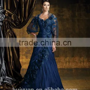 Royal Blue Full Length Appliqued Flowers Mother of the Bride Taffeta Suits thumbnail-1