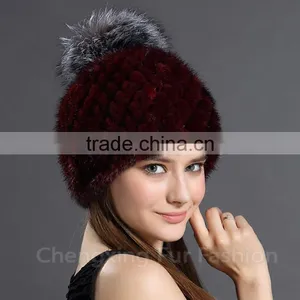 CX-C-206B Fox Fur Ball Mink Fur Knitted Winter Pompom Hat thumbnail-4