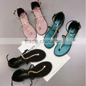 F20008H Fashion Korean Style Buckle Chain Toe Clip Flat Shoes Summer Women Shoes, Beach Sandals thumbnail-6