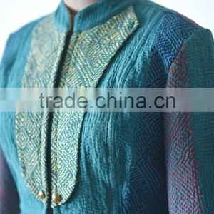 Vintage Kantha Jacket in Viridian Green With Embroidery ~ Extra Large thumbnail-4
