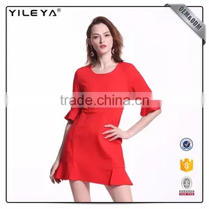 Customizable Short Slim Waist Red Ruffle Dress thumbnail-1
