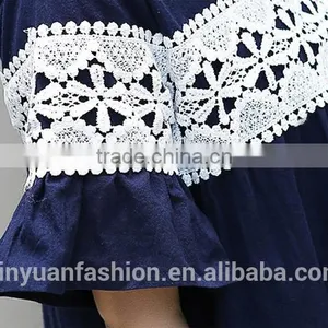 Women Linen Dress Lace Short Flare Sleeve for Women Ladies Apparel thumbnail-5