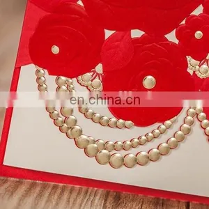 Wedding Items Chinese 6039 Red Big Flower Free Customized Wedding Invitation Card thumbnail-3