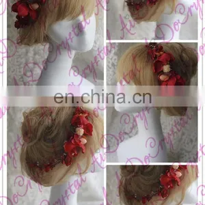 Aidocrystal Sex Red Wedding Hair Accessories Bridesmaid Bridal Hair Pins Blush Silk Flower Hair Accessory thumbnail-3