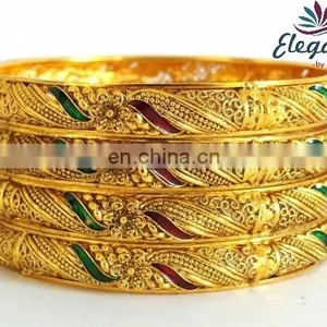 Wholesale One Gram Gold Plated Bangles/bracelets - Artificial Gold Bangles - African Gold Plated Bangles - South Indian Bangles thumbnail-1