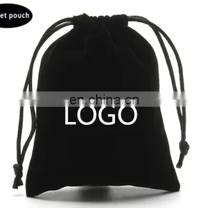 Shenzhen Factory Supply Custom Logo Black Velvet Drastring Bag thumbnail-1