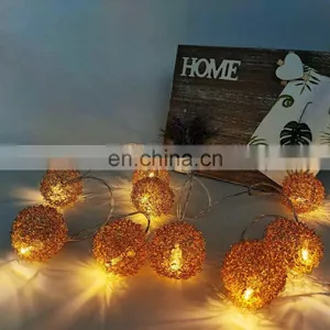 2020 New Golden Iron Wire Ball String LED Battery Metal Ball String Light thumbnail-1