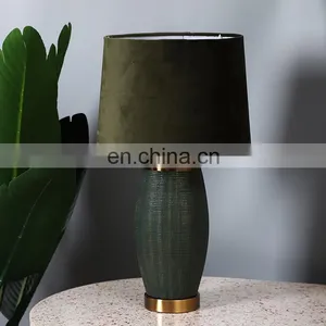 Unique Relief Surface Design Green Cylinder Shape Hotel Ceramic Night Lamp for Living Room thumbnail-2