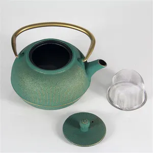 Personalized Golden Green Teaware Chinese Enamel Tea Sets Japanese Tetsubin Tea Kettle Cast Iron Teapot thumbnail-2