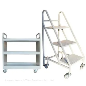 Metal Library Cart: Premium Quality Rust Proof | Rolling Book Organization Trolley| V Shaped Sloped Shelves With Handle For School &Law Firm thumbnail-1