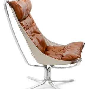 Seagull Chair Small Version Vatne Design Leather Swivel Chair With Polished Chrome Frame thumbnail-2