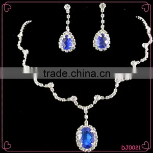 Custom Wedding Favor Crystal Sapphire Necklace Earring Set thumbnail-1