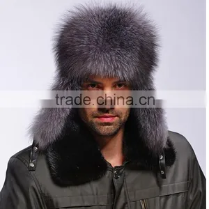 Classic Male Plush Silver Fox Fur Bomber Hats High Quality Winter Warm Hats thumbnail-1