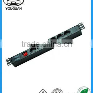 19''German Type 6 Ways Industrial Outlet Power Switch PDU Socket With Double Breaker Switch for Cabinet thumbnail-1