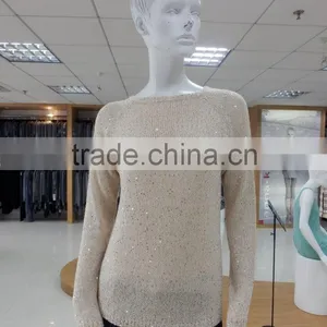 High Quality Fake 2 Piece Set Sequin Yarn Crew Neck Long Sleeve Sweater Back Panel Chiffon thumbnail-1