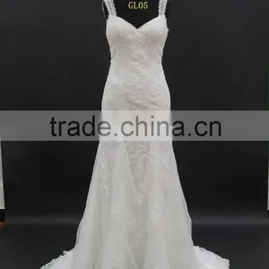 Beading Lace Trim Small A-line Wedding Dress With Two Straps thumbnail-1
