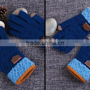 Hotsale Premium Woolen Yarn Knitted Contrast Color Touch Screen Gloves For Boys thumbnail-5