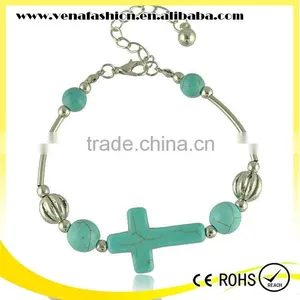 Silver Vintage Nature Stone Bead Bracelet, Cross Bracelet thumbnail-2