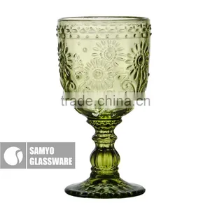 SAMYO Fashion Machine Pressed Mouth Wine Glass With Sunny Flower Pattern thumbnail-2