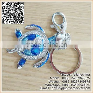 Factory Promotion Top Quality Blue Tortoise Keychain Crystal Diamond Key Ring thumbnail-3