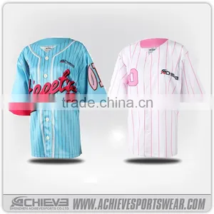 Custom China Baseball Jerseys, Button up Striped Baseball Shirts thumbnail-1